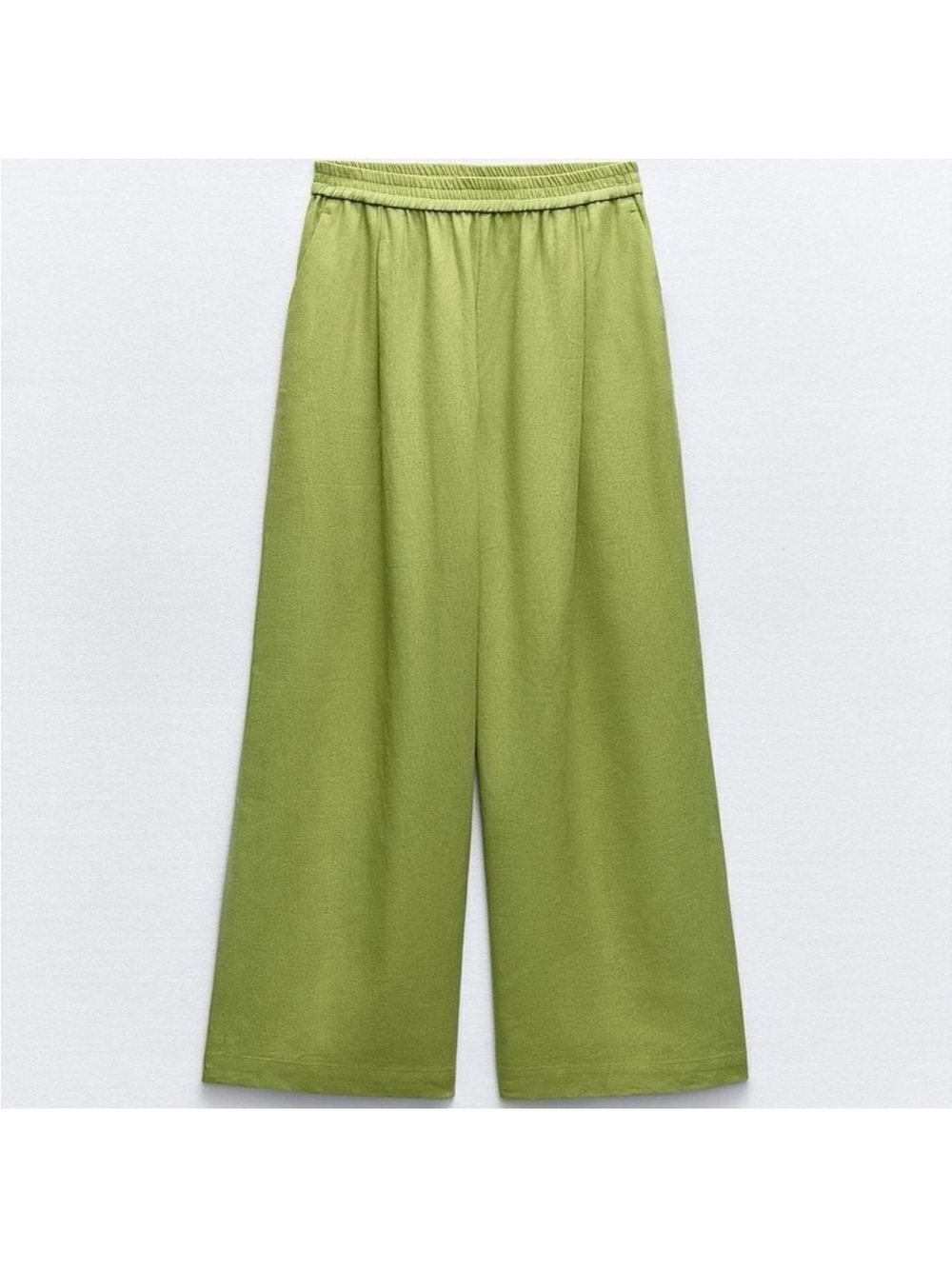 Zara Olive Green Wide-Leg Elastic Waist Pants